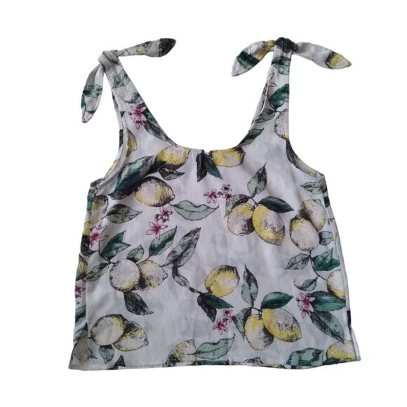 SO Juniors Ivory White Shoulder Tie Lemon Print Sleeveless Crop Top Size Medium - Picture 2 of 14